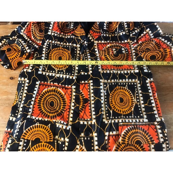 African Shirt Traditional Pattern Button Up Top Black Orange Dashiki - Picture 5 of 8